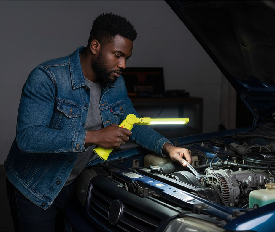 Lampe Torche LED Rechargeable USB-C – Lampe de Travail Magnétique 360° – 5 Modes COB (Couleur Jaune)