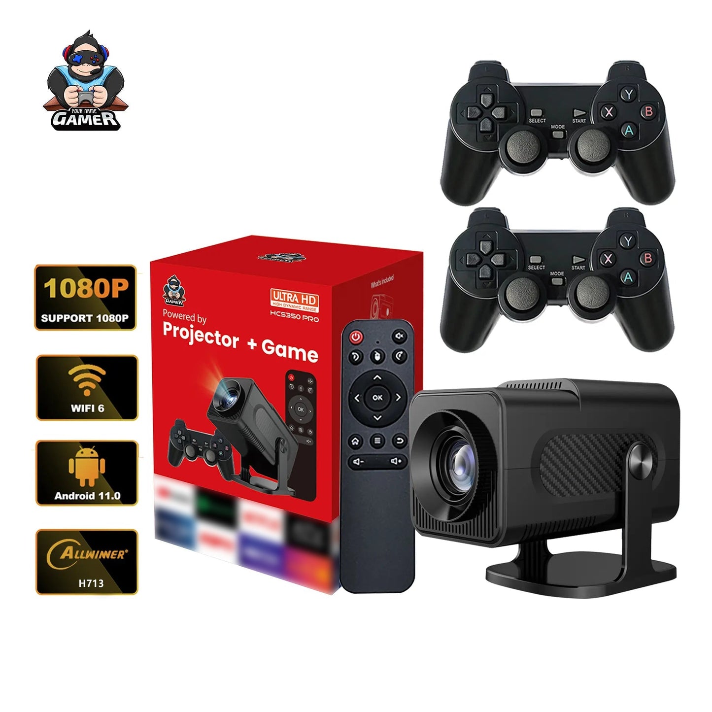đźâš Projecteur Gaming + 2 Manettes â Home CinĂ©ma & Console IntĂ©grĂ©e