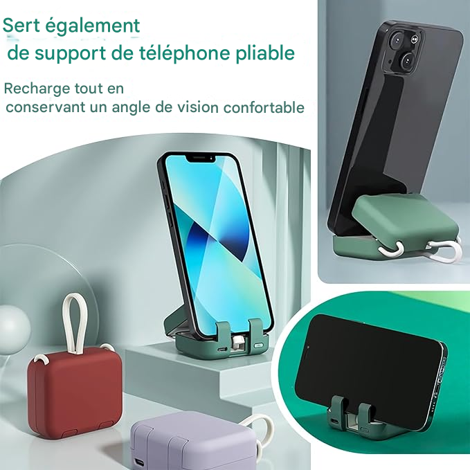 đ±đ Support TĂ©lĂ©phone + Power Bank 4000mAh AVEC FIL â CĂąbles IntĂ©grĂ©s iPhone & Type-C