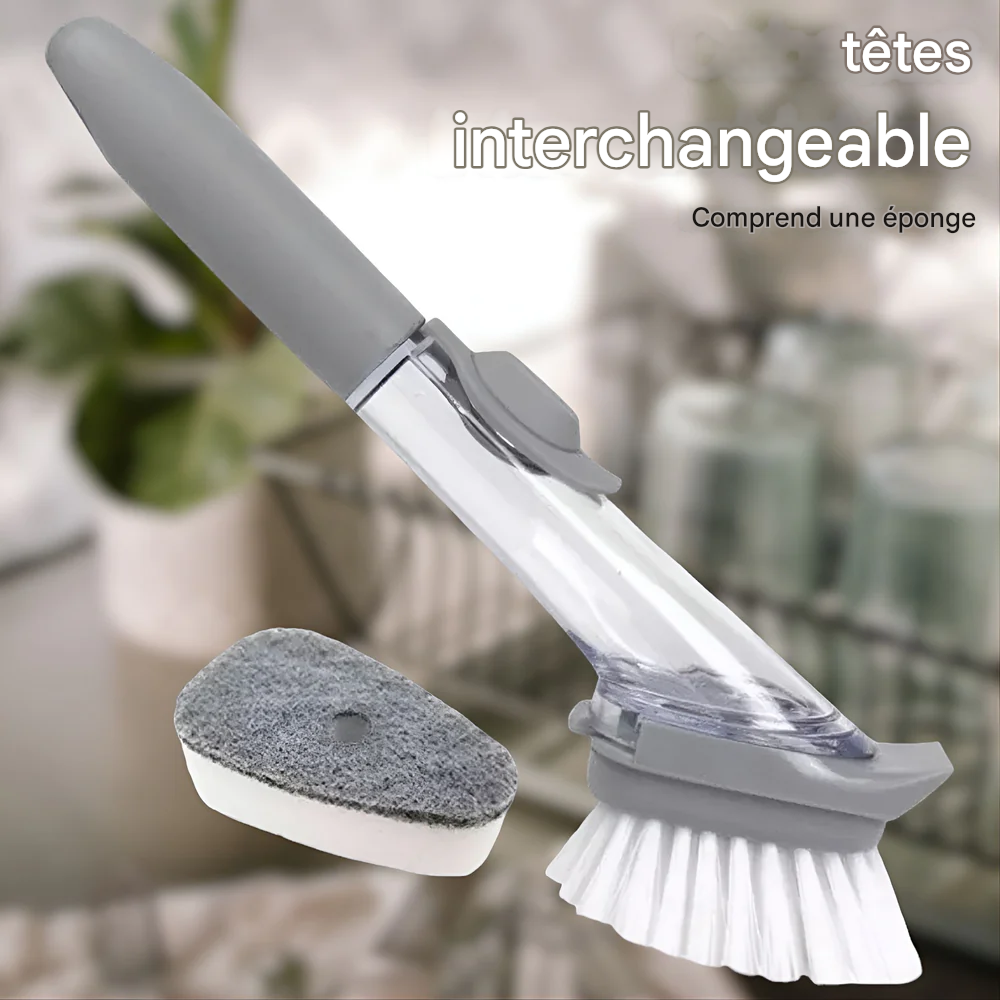 🧽 Brosse de Vaisselle à Réservoir – Têtes Interchangeables