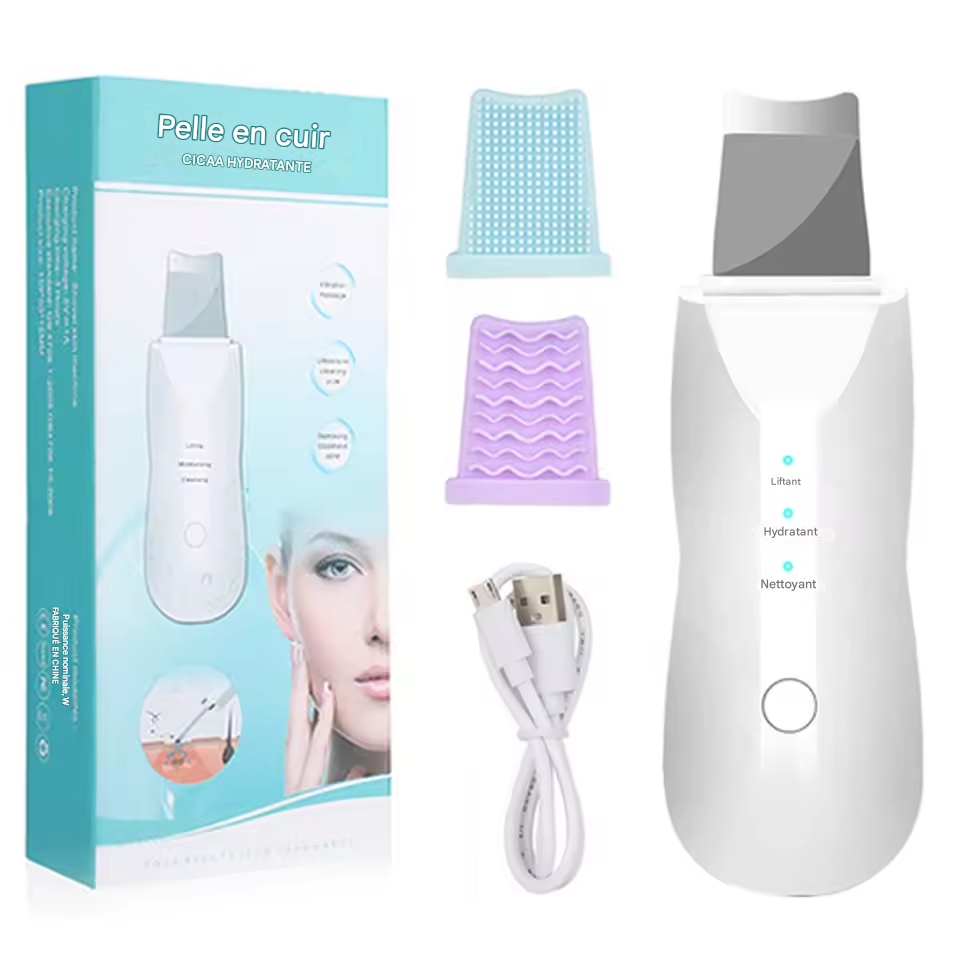 🌸 Appareil de nettoyage du visage à ultrasons – Spatule exfoliante et massante