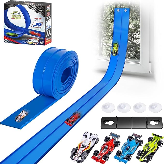 🏎️✨ Piste Flexible de Voitures – 4 Voitures Incluses | 4,5 mètres de Circuit Enroulable