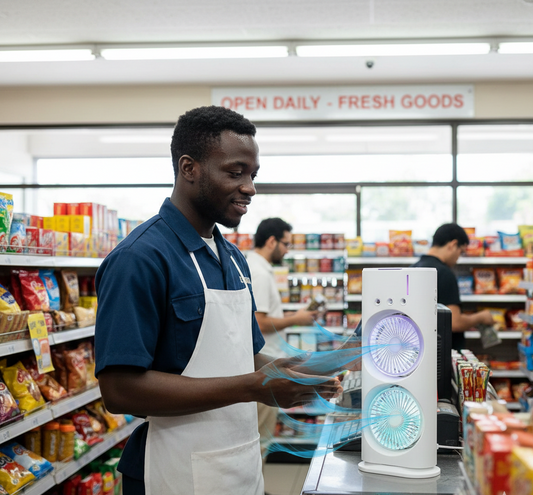 🛒 Ventilateur Portable Double avec Brumisateur – Fraîcheur Instantanée Partout